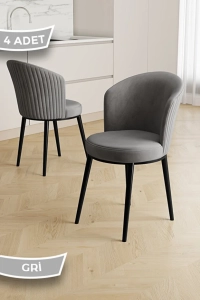 Risa Serisi 4 Adet Gri Mutfak Sandalyesi Gold Kaplama Metal Ayak 1. Sınıf Babyface Kumaş 3